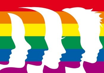 Vector sign people with rainbow. Peace or gay pride parade concept