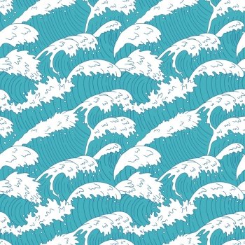 Sea waves seamless pattern. Ocean water wave lines, raging curve sea waves, summer beach waves storm texture vector background illustration. Sea seamless wave, water curve texture pattern. Sea waves seamless pattern. Ocean water wave lines, raging curve sea waves, summer beach waves storm texture vector background illustration