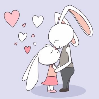 Couple bunny feeling in love, Greeting card vector illustration, Valentines Day postcard