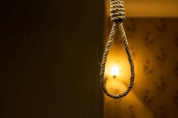 Suicide rope loop. Suicide noose concept. Suicide rope loop.