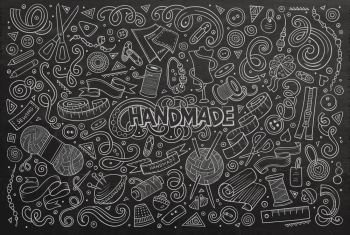 Line art chalkboard vector hand drawn doodle cartoon set of handmade objects and symbols. Line art vector hand drawn doodle cartoon set of handmade object