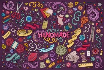 Colorful vector hand drawn doodle cartoon set of handmade objects and symbols. Doodle cartoon set of handmade object