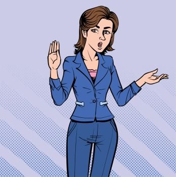 Business woman refuse to agree. Not OK. People disagree. Illustration vector. On pop art comics style.