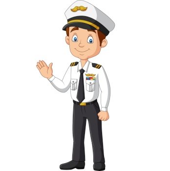Cartoon happy captain waving hand