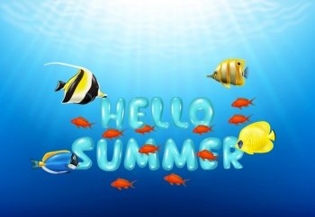 Illustration of Hello Summer with Tropical fish