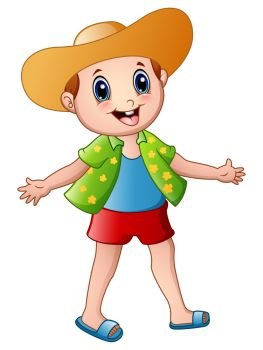 Happy boy cartoon with summer clothes and a hat