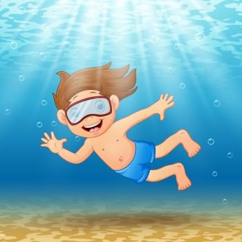 Vector illustration of Snorkeling boy cartoon