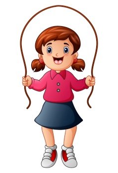 Vector illustration of Little girl playing jumping rope