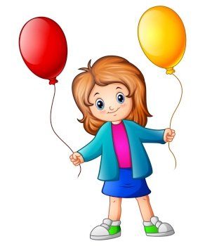 Vector illustration of Little girl holding balloons