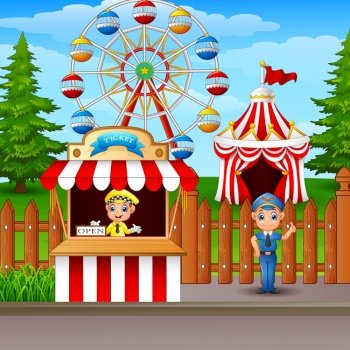 Vector illustration of People working at the amusement park