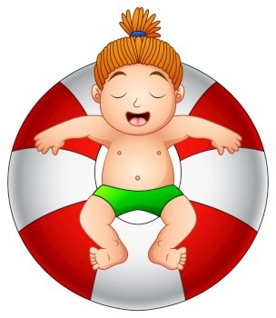 Little boy relaxing in inflatable ring