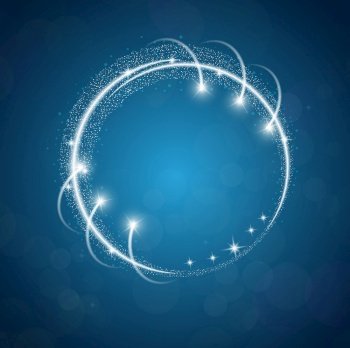 Sparkles blue background with stars round frame