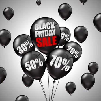 Black Friday Sale with black balloons and discounts .Vector illustration