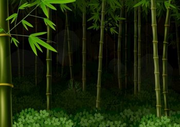 Vector illustration of Background bamboo forest at night