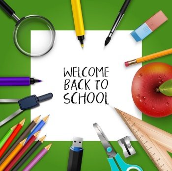 Vector illustration of Welcome Back to school template with schools supplies