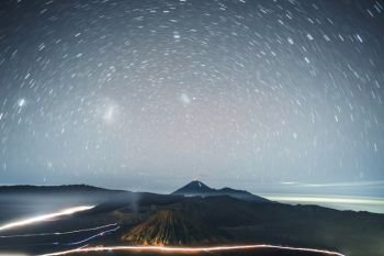 Astrophoto Star trails at Volcano Mt.Bromo East Java,Indonesia