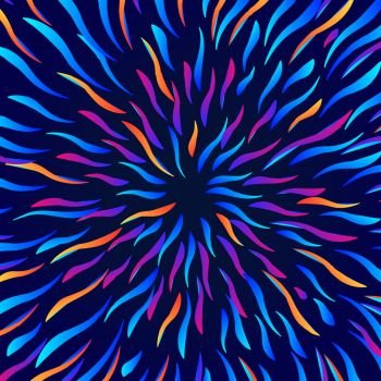 Abstract colorful wave strip spiral radial pattern on dark blue background. Vector illustration