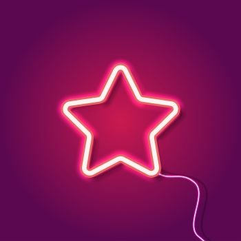 Red neon star on purple background, vector illustration