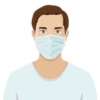 Men wearing medical face masks to prevent disease, flu, air pollution, contaminated air, world pollution. Concept of coronavirus quarantine. Vector illustration in a flat style.. Men wearing medical face masks to prevent disease, flu, air pollution, contaminated air, world pollution.