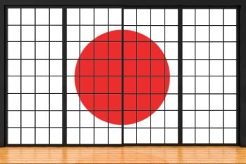 3d rendering. modern Japanese flag style sliding paper door wall background.