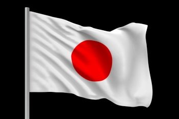 3d rendering. windy waving Japanese national flag with clipping path isolated on black background.