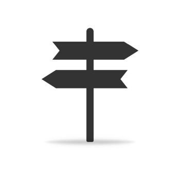 Signpost on the road with shadow. Road sign to find way. Navigation icon at crossroad. Information icon. Vector EPS 10.