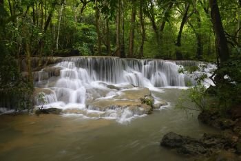 Beautiful waterfall in rainforest at Kanchanaburi, Thailand. Huai Mae Kamin waterfall