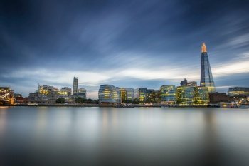 London skyline on the thames in blue hour panorama