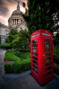 Red phone cabin by St Paul's catheral in London