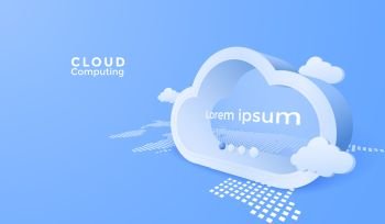 3d Clouds computing service. Digital technology background.