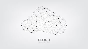 Abstract connecting dots and lines with Cloud computing technology on white and grey background.  