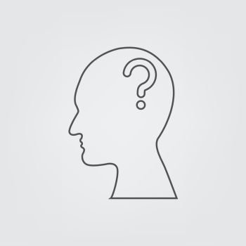 Human head with question mark icons. Head thinking. Vector illustrator