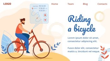 Biking Competition, Cycling Exercise, Sportsman Riding Bicycle with Route Visualization and Destination Mark. Summertime Sports Activity, Healthy Lifestyle Cartoon Flat Vector Illustration, Banner. Sportsman Riding Bicycle with Route Visualization