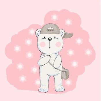 cute baby bear cartoon  for t-shirt, print, product, flyer ,patch, fabric, textile,tile,card, greeting  fashion,baby, kid, shower, powder,soap, hand drawn style. vector illustration