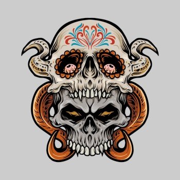 two sugar skull muertos illustrations for clothing line merchandise, sticker tees and poster advertising 
