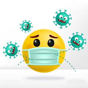 Vector Corona Virus or Anti Bacterial Cartoon Emotion with surgical mask.