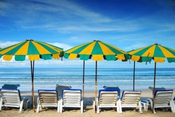 Colorful beach furniture to shade the sun. For the rest