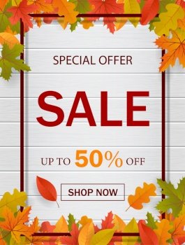 Autumn sale template background for website with frame, seasonal fall leaves and wood. Special offer, autumn sale, discount banner. shopping discount promotion for web. vector eps10. Autumn sale template background for website with frame, seasonal fall leaves and wood. Special offer, autumn sale, discount banner. shopping discount promotion for web. vector