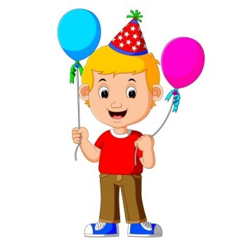 boy holding balloons	