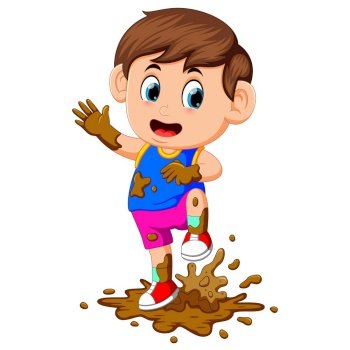 cute boy playing in the mud	