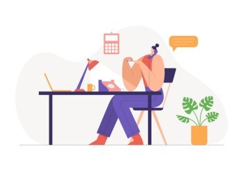 Woman working in office, talking on landline and doing a manicure. Workflow concept, modern businessman character. Flat vector illustration. Use in web projects and applications.