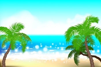 Cartoon summer exotic beach palms and sand