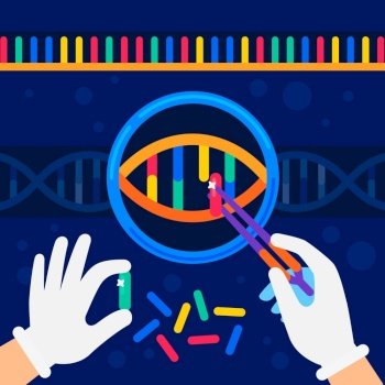 genome sequencing concept. Nanotechnology and biochemistry laboratory. The hands of a scientist working with a dna helix, genome or gene structure. Human genome project. Flat style vector illustration. genome sequencing concept. Nanotechnology and biochemistry laboratory. The hands of a scientist working with a dna helix, genome or gene structure. Human genome project. Flat style vector illustration.