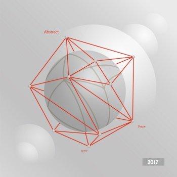 Gray abstract volumetric sphere in a red polygonal mesh. Lowpoly geometric shape. Vector illustration