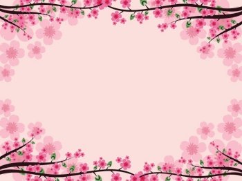 Cherry Blossom Flower Greeting Card Template Background Border