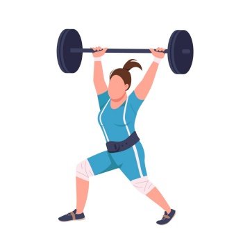 Female powerlifter lifting barbell flat color vector faceless character. Sportswoman workout isolated cartoon illustration for web graphic design and animation. Professional weightlifting exercise. Female powerlifter lifting barbell flat color vector faceless character