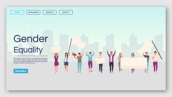 Gender equality landing page vector template. Social movement and democracy manifestation website interface idea with flat illustrations. Political protest homepage layout. Web banner, webpage concept