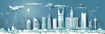 Travel Saudi arabia with modern building, skyline, skyscraper. Business brochure modern design.Travelling to arab landmarks of asian with architecture and cityscape background.Vector illustration