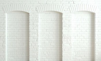 3d illustration. Arched wall background in the loft style.. Dark background brick arches loft wall