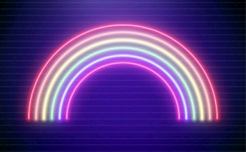 Rainbow neon vector illustration. Bright vector pride background. Colorful electric neon lamp.. Rainbow neon vector illustration. Bright vector pride background. Colorful electric retro neon sign.